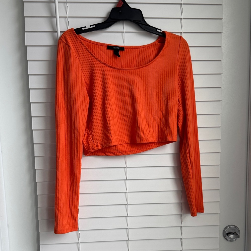 Forever 21 Bright Orange Long Sleeve Crop Top